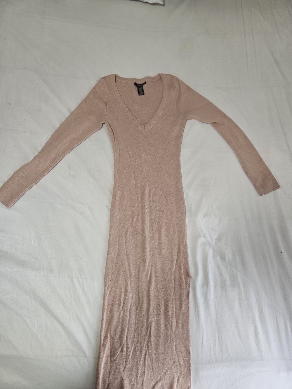 Revamped Blush Pink Ribbed V-Neck Maxi Dress